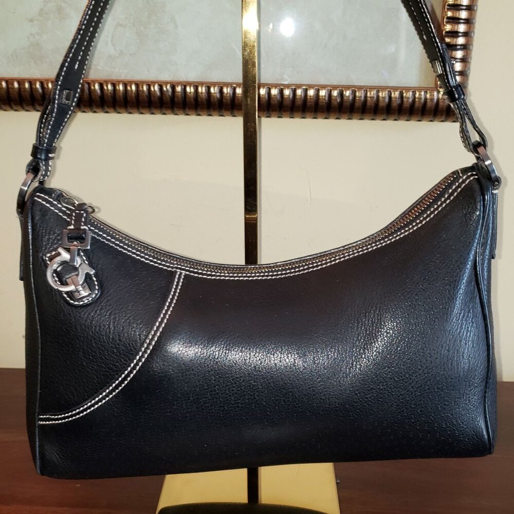 Salvatore Ferragamo Black Leather Small Handbag w/ Silver Hardware, Clean!